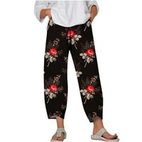 Ženske pantalone Prodaja Ženske trendove Ljetni casual Labavi džep ravno ravna štampa hlače crvena xxl