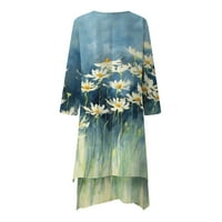 Ležerna haljina za žene - modne tipke cvjetno tiskovina labavo dugih rukava O-izrez Casual Maxi haljina