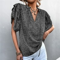 Bluze za žene Poslovni Casual klirens Moda Casual Print V izrez labavi kratki rukav majica Top bluza pulover