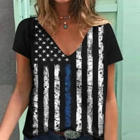 Buigttklop ženski vrhovi, ženski ljetni V-izrez kratki rukav nezavisnost štampana Casual majica bluza