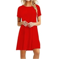 Outfmvch Crvena haljina casual kratki rukav O-izrez Čvrsta dame Labavi mini haljina ženske haljine padajuće