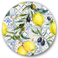 Designart 'geometrijski uzorak limunskog ornamenta na plavom III' Tropski krug metalni zid Art-disk od