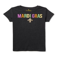 Mardis Gras Djevojke Treperi Boje Kratak Rukav T-Shirt, Veličine 4-16
