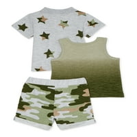 Wonder Nation Baby Boy Star tiskani polo, rezervoar i hlače i kratke hlače, 3pc