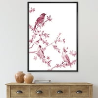 PROIZVODNJENJE 'Prekrasne ružičaste ptice koje sjede na cvjetnim granama' tradicionalni uokvireni platno
