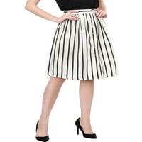 Unique Bargains ženska prugasta dugmad prednji elastični struk midi suknja linije