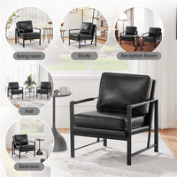 Alden dizajn Fau kožna moderna akcentna stolica sa metalnim okvirom, Crna