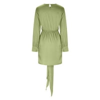 Puntoco Plus Size klirens Ženska haljina ženski Dugi rukav posada vrat elastična kravata struk haljina zelena 8