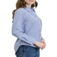 Unique Bargains ženske dugmiće duge rukave sa košuljama okomite pruge