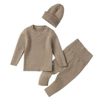 Djevojke za djecu Outfit Set SOLID jesenski rebrani dugi rukav džemper sa džemper za glavu Postavite odjeću