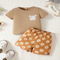Lamuusaa Toddler Boys Outfits Pismo Ispiši majicu kratkih rukava i ispis sunca Elastične kratke hlače