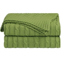 Unique Bargains Pamuk Kabel Knit Throw Bed Deka Zelena 60 78