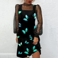 Ženska mreža Elegantna haljina cvjetni print dugih rukava V izrez Sparkly Club Night Olovka mini haljina