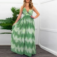 Gotyou haljine ženske štampane V-izrez haljine Split haljina seksi duga haljina sa tregerima plaža zelena S