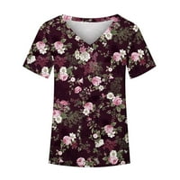 Vremenske bluze za žene Poslovni Casual V-izrez kratki rukavi sa printom majica, ljubičaste, XXL