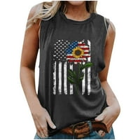 Rbaofujie Ženske Rukave Ljeto Žene Američka Zastava Tank Tops USA Flag Stars Stripes Štampana Majica Bez