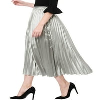 Unique Bargains ženska harmonika visokog struka Plisirana metalik Midi suknja a-line