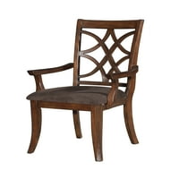 Drvena ručna stolica sa tkaninom podstavljenom sjedalom i letvicama naslona za dizajn, smeđa, set od dvoslačnog