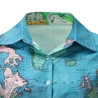 Paptzroi World Casual rever Top Loose Map Sleeve long Button Print Shirt ženske ženske košulje Dugi rukav