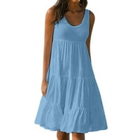 Ležerne haljine za žene Scoop vrat čvrsta haljina za sunce do koljena dokolica bez rukava plava 3xl