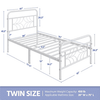 Easyfashion Astra metalni krevet sa blistavim dizajnom inspirisanim zvijezdama, blizanac, bijeli