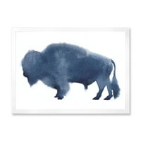 Designart 'Navy Blue Bison Silhouette On White' Farmhouse Framed Art Print