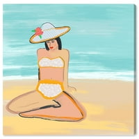 Pista Avenue Nautical and Coastal Wall Art Canvas Prints 'Beach Girl I' beach Essentials - plava, narandžasta
