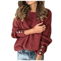 Ženska modna pulover u boji okrugli izrez topli dugi rukav džemper kaputi za žene ljubičaste