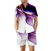 YanHoo muški šorc Set Outfits Gradient Print dugme dole košulje šorc sa džepom dve letnje trenerke