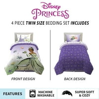 Princess Tiana Kids Twin krevet u torbi, udobnost i listovi, ljubičasta, Disney