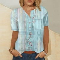 Košulje kratkih rukava za žene Vintage Print Grafički teški bluze CASEL PLUS Veličina Osnovni vrhovi Pulover