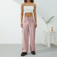 Multitrust ženske labave duge kargo pantalone sa džepovima, vezice sa niskim strukom vežu pantalone sa