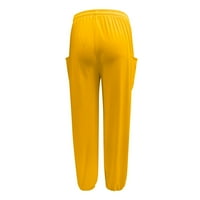 Cleance Cargo Hlače Žene Ležerne hlače, čvrste boje elastične poteze ručne džepne pantalone za noge Žuta l